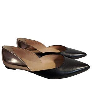 Kate Spade Gavana Black & Gold Leather D'Orsay Pointed Toe Leather Flats 6.5M